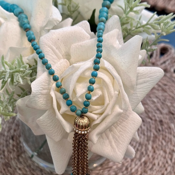 Turquoise Necklace with gold tassel pendant - Picture 4 of 8